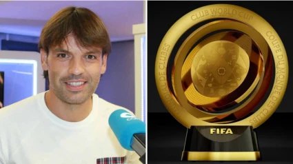 Morientes y el trofeo del Mundial de Clubes