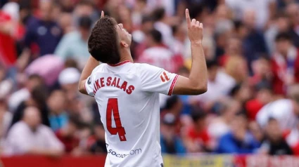 Kike Salas celebra su gol de cabeza al Leganés.