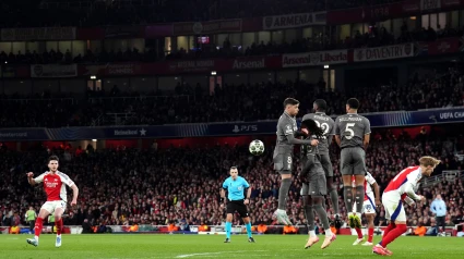 Imagen de uno de los goles de Declan Rice en el Arsenal-Real Madrid