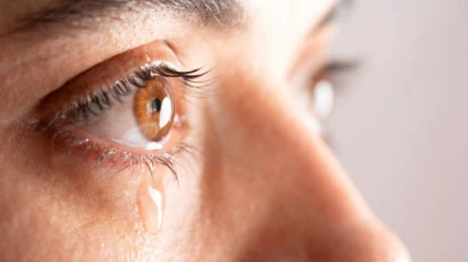 Close-up crying female ey