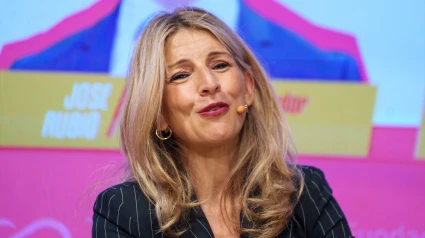 La vicepresidenta segunda y ministra de Trabajo y Economía Social, Yolanda Díaz, durante el debate 'Diálogo por el futuro del trabajo', en el Espacio Bertelsmann