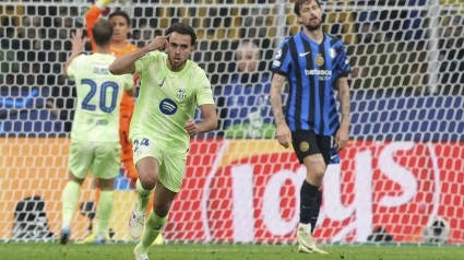 Eric García celebra su gol, en el Inter - Barcelona