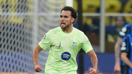 Eric García, durante el partido que el Barcelona jugó en Milán frente al Inter
