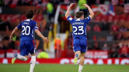 Jaureguizar celebra el gol del Athletic al Manchester United