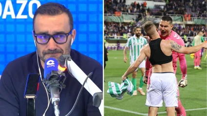 Juanma Castaño y los jugadores del Real Betis