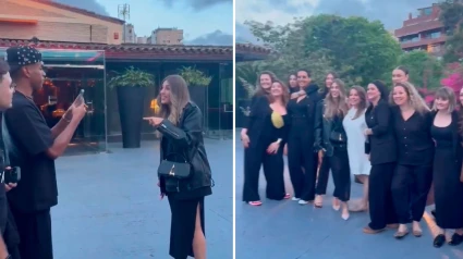 Divertido momento de Lamine Yamal con un grupo de turistas en Barcelona.