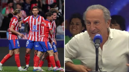 Los jugadores del Atlético y Petón