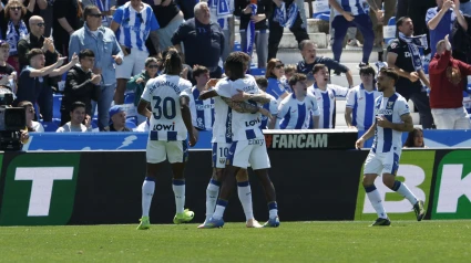 Cissé celebra su gol, en el Leganés - Espanyol