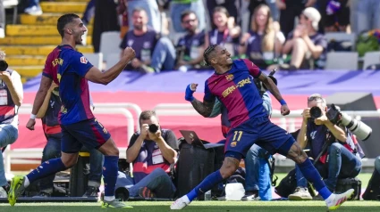 Raphinha celebra el 3-2 del Barcelona contra el Real Madrid