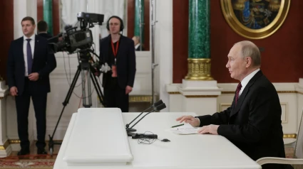 El mandatario ruso Vladimir Putin en una rueda de prensa en el Kremlin