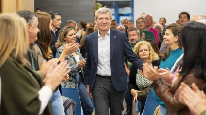 El presidente del PPdeG, Alfonso Rueda, a su llegada a la Junta Directiva Provincial del PP de Ourense