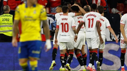 El Sevilla celebra el gol de Álvaro García Pascual frente a Las Palmas