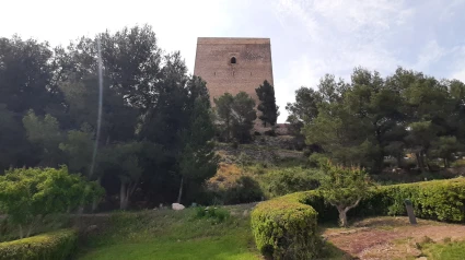 La torre Alfonsina emergen entre los jardines del castillo de Lorca
