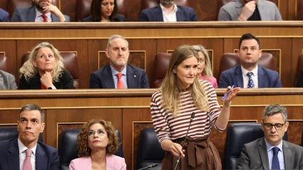 La vicepresidenta tercera y ministra para la Transición Ecológica, Sara Aagesen, interviene durante una sesión de control al Gobierno en el Congreso de los Diputados, a 14 de mayo de 2025