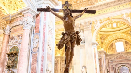 La imagen del Cristo de la Expiración a la que acompañan musicalmente las Bandas de la Puebla del Río y la Oliva de Salteras