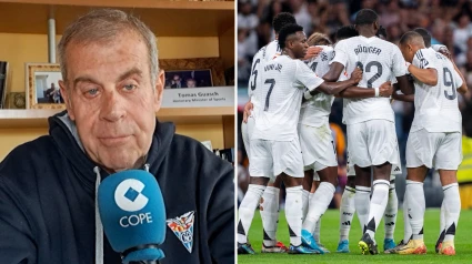 Tomás Guasch y los jugadores del Real Madrid