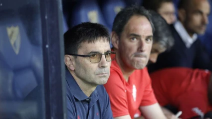 Asier Garitano, en el banquillo de La Rosaleda