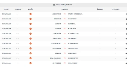 La 41ª jornada en Segunda aún no tiene horario.