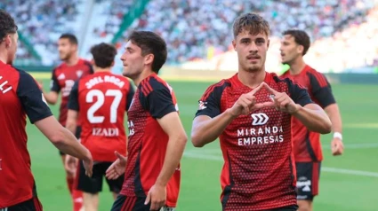 El Mirandés celebra uno de los dos goles marcados en El Arcángel frente al Córdoba