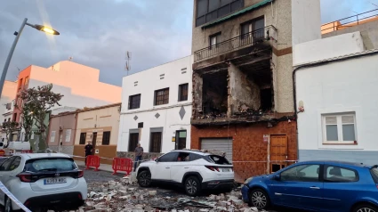 El edificio, tras el incendio en La Laguna