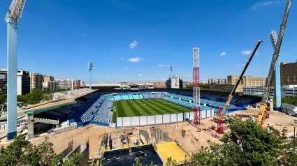 Las obras del Gol Sur en la vieja Romareda.