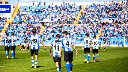 Jugadores del Hércules, en un partido en el Rico Pérez.