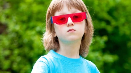 EPDPT8 EPDPT8 Portrait of a Boy with Funny Red Glasses Looking