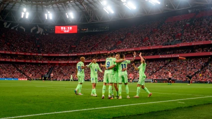 El Barcelona celebra el 0-1 del Barcelona al Athletic en el último partido de la temporada en Primera División