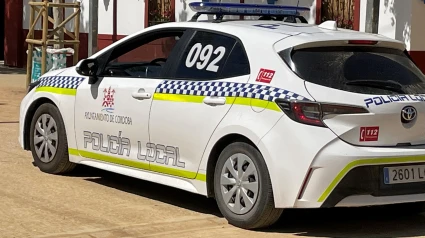 Coche patrulla de la Policía Local por el recinto del Arenal