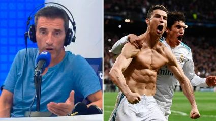 Joseba Larrañaga y Cristiano Ronaldo, en un partido en el Santiago Bernabéu