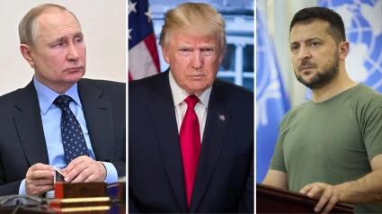 Putin, a la izquierda. Trump, en el centro. Zelenski, a la derecha.
