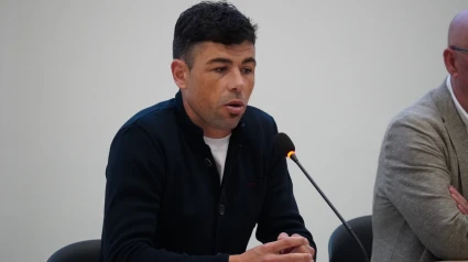 Javi Fuego en su presentación como director deportivo de la Federación Asturiana