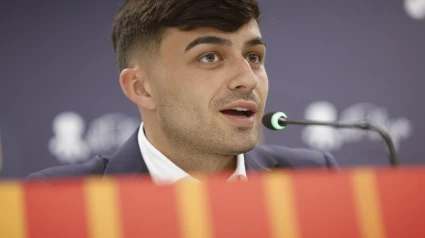 Pedri, durante una rueda de prensa de la selección española
