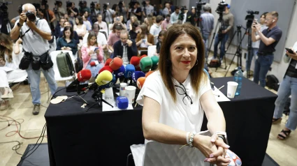 La exmilitante socialista Leire Díez comparece este miércoles ante los medios después de solicitar su baja en el PSOE