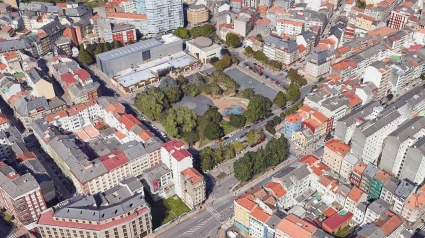 Imagen aérea de la Plaza del Inferniño en el barrio del Ensanche A de Ferrol