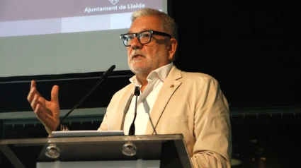 Fèlix Larrosa, alcalde de Lleida, durant la presentació dels eixos de l'avanç del POUM.