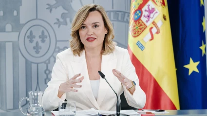 La ministra Portavoz, de Educación, Formación Profesional y Deportes, Pilar Alegría, durante una rueda de prensa posterior a la reunión del Consejo de Ministros en el Palacio de La Moncloa, a 10 de junio de 2025, en Madrid (España).