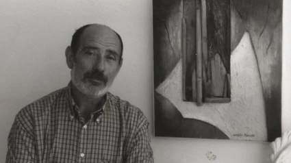 El pintor Sergio Vázquez en su estudio de la Calle María, año 2004