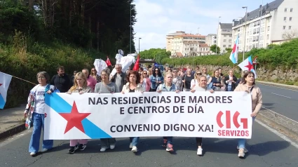 La movilización de este jueves trascurriendo por la avenida de Esteiro
