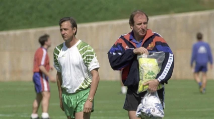 Johan Cruyff y Carles Rexach en un entrenamiento del Barça