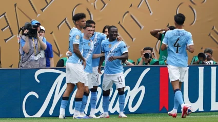 Los jugadores del Manchester City celebran un gol contra el Wydad
