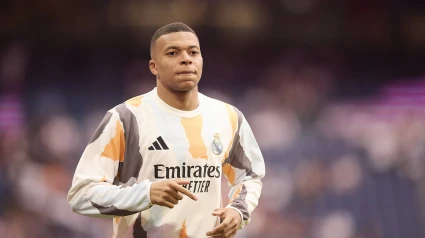 Kylian Mbappé, antes de un encuentro del Real Madrid en esta temporada