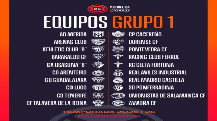 Equipos del Grupo 1 de la Primera RFEF 25-26, en el que militará el Tenerife.