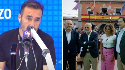 Juanma Castaño y los responsables del fútbol español en San Juan de la Nava