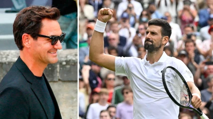 Roger Federer y Novak Djokovic, en Wimbledon