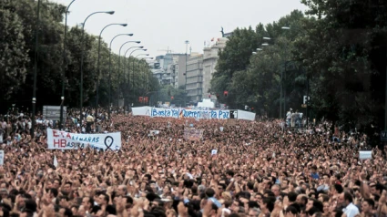 FOTO EUROPA PRESS 14 DE JULIO DE 1997: Celebración en Madrid de una multitudinaria manifestación en contra del secuestro del concejal del Partido Popular, Miguel Ángel Blanco en Ermua por parte de la banda terrorista ETA.