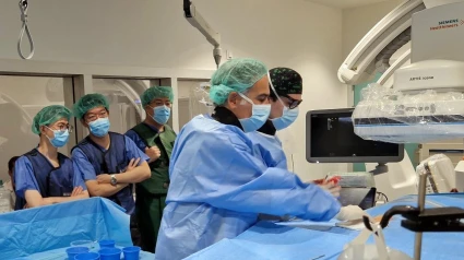 Los médicos chinos que realizan una estancia en el HUCA con los profesionales de la unidad