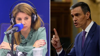 Marian Rojas Estapé en los estudios centrales de COPE junto a una fotografía de Sánchez