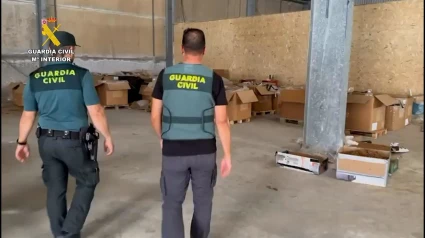 Agentes de la Guardia Civil en la nave donde se ha encontrado el tabaco picado
