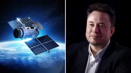 Un satélite y Elon Musk